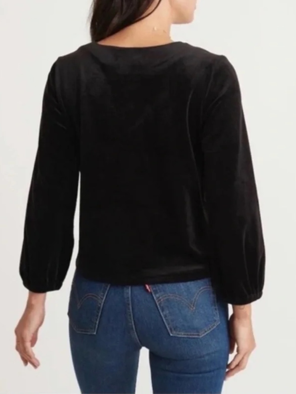 Marine Layer Jasmine Velour V-Neck Top Black Velvet Size Small - Picture 3 of 10